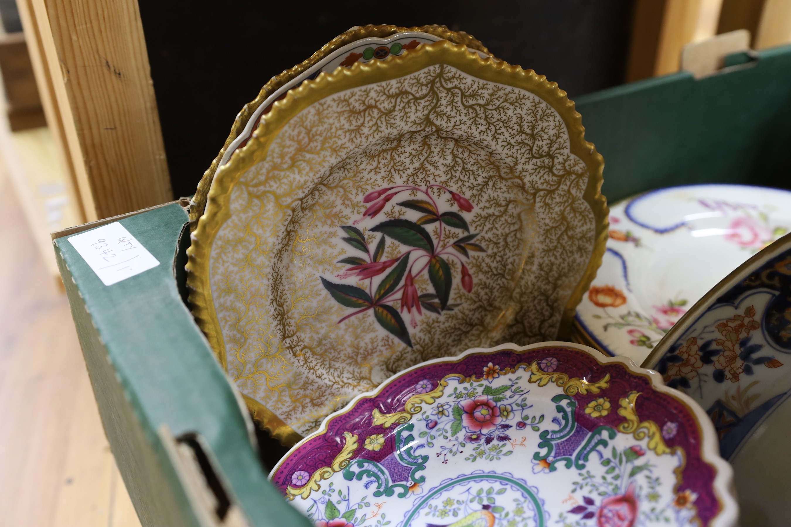 A collection of 19th and 20th century Worcester, Spode, Derby plates and Royal Doulton jug